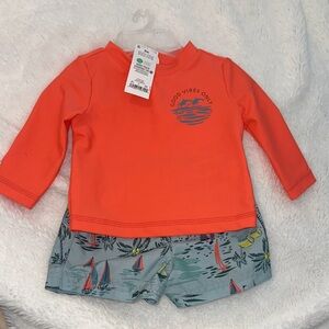 Carter's Orange and Gray Kids Swim Rashguard Set